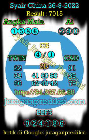 Prediksi Syair China 26 September 2022 dan Kode Syair China hari ini adalah Bocoran China serta Prediksi china akurat Senin 26-9-2022. Prediksi togel china 4d hari ini kami ambil dari syair china Senin 26 September 2022.